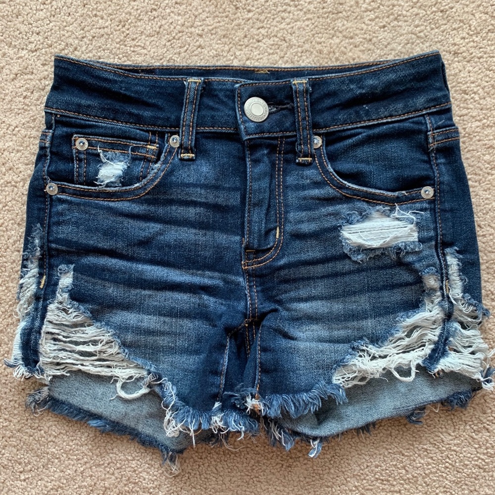 Dark washed American Eagle jean shorts (ripped)